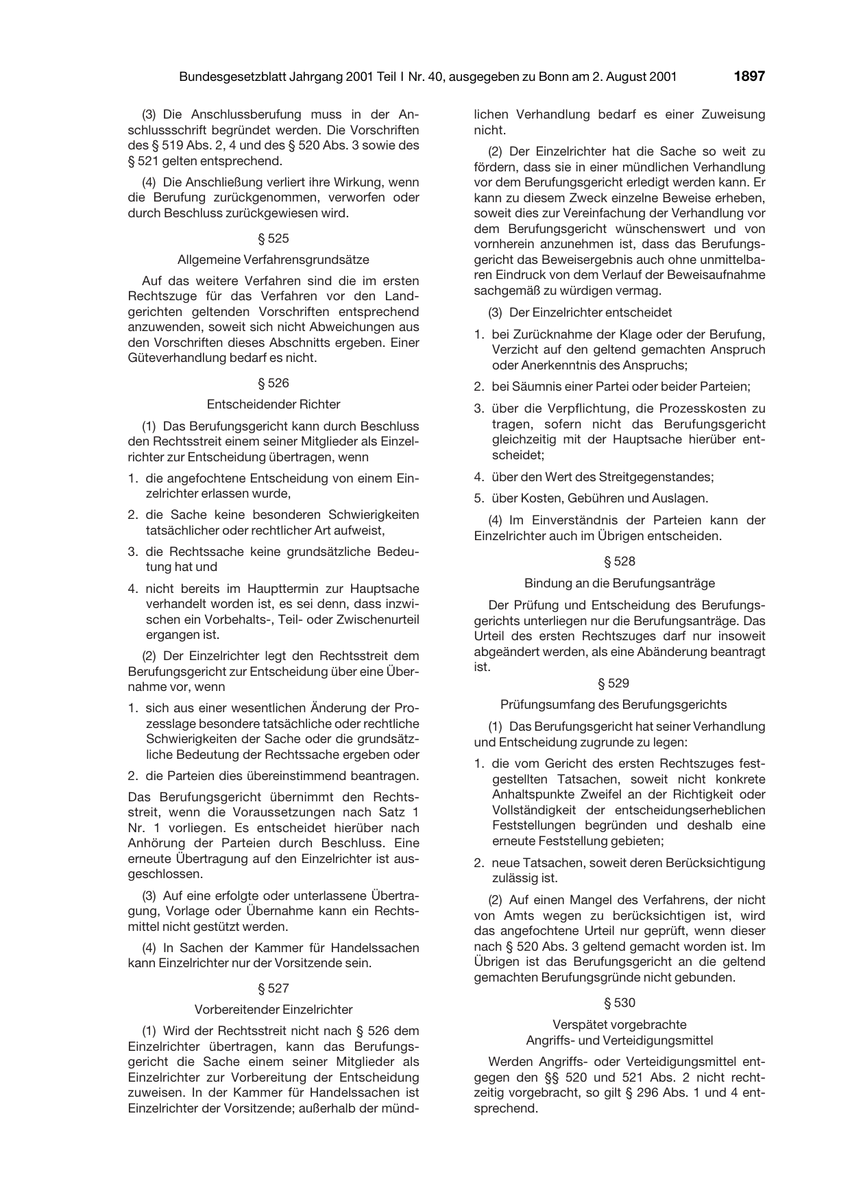 BGBl. 2001, Seite 1897 — Originalseite als Abbildung