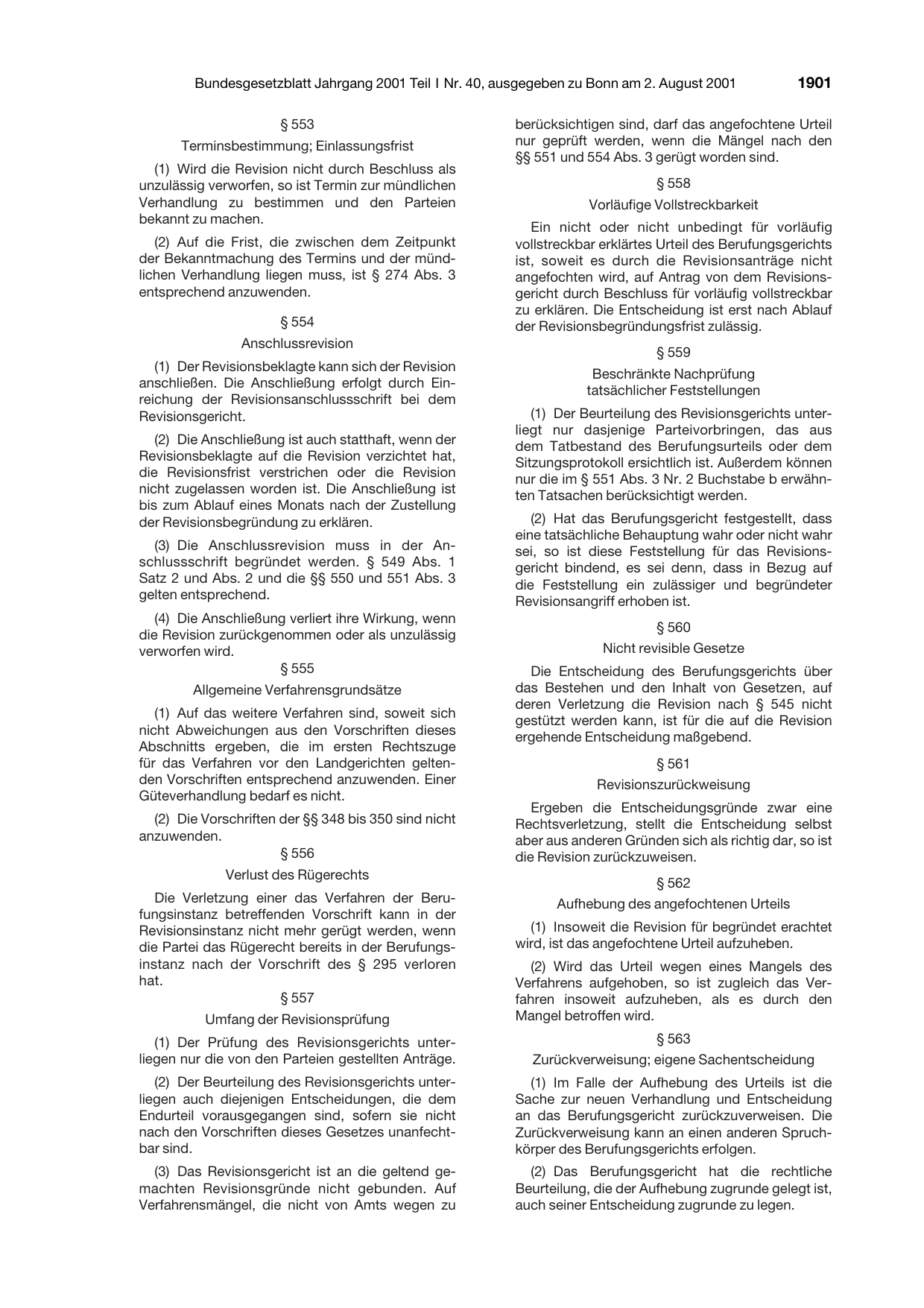 BGBl. 2001, Seite 1901 — Originalseite als Abbildung