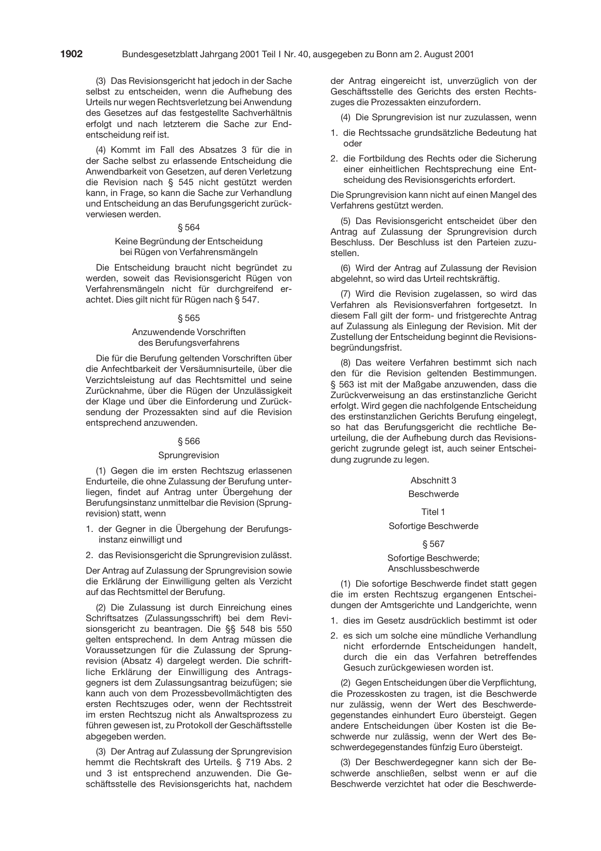 BGBl. 2001, Seite 1902 — Originalseite als Abbildung