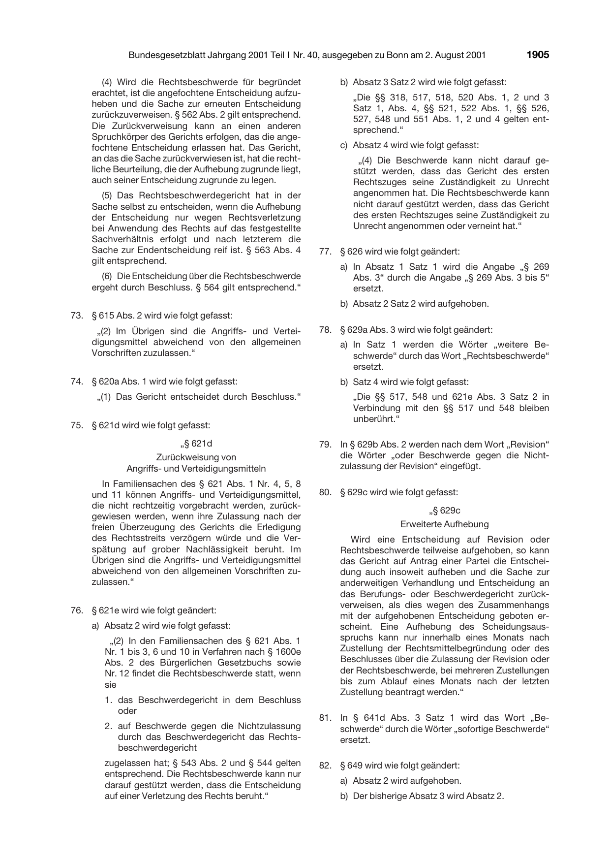 BGBl. 2001, Seite 1905 — Originalseite als Abbildung