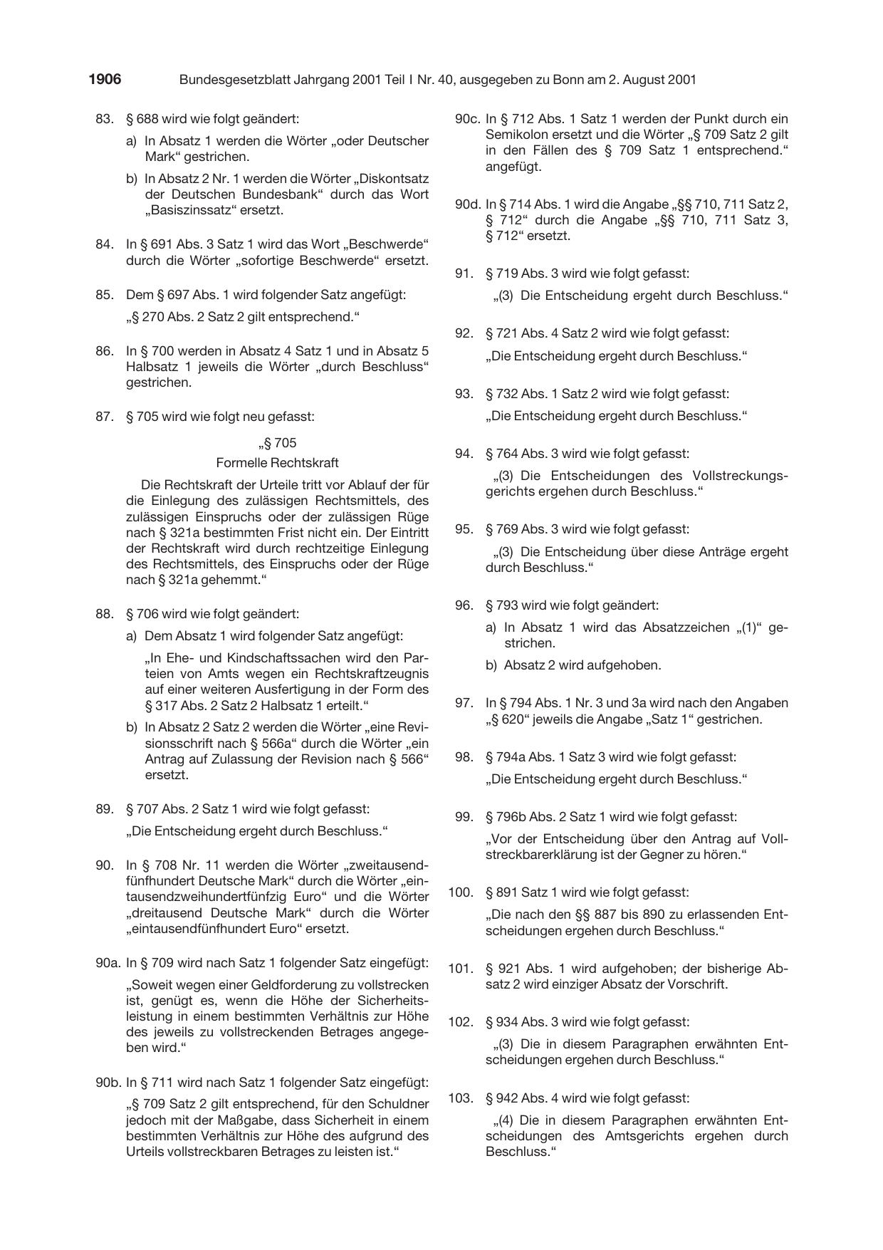 BGBl. 2001, Seite 1906 — Originalseite als Abbildung