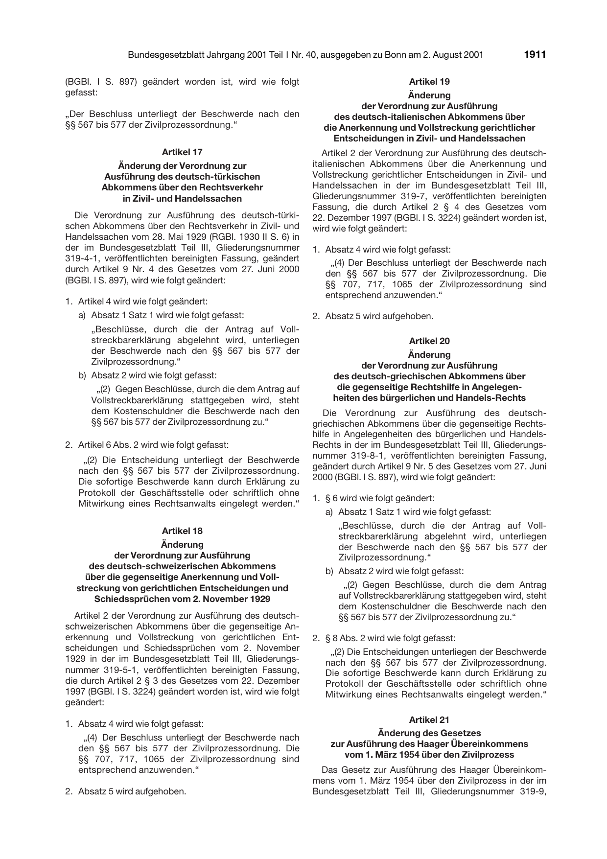 BGBl. 2001, Seite 1911 — Originalseite als Abbildung