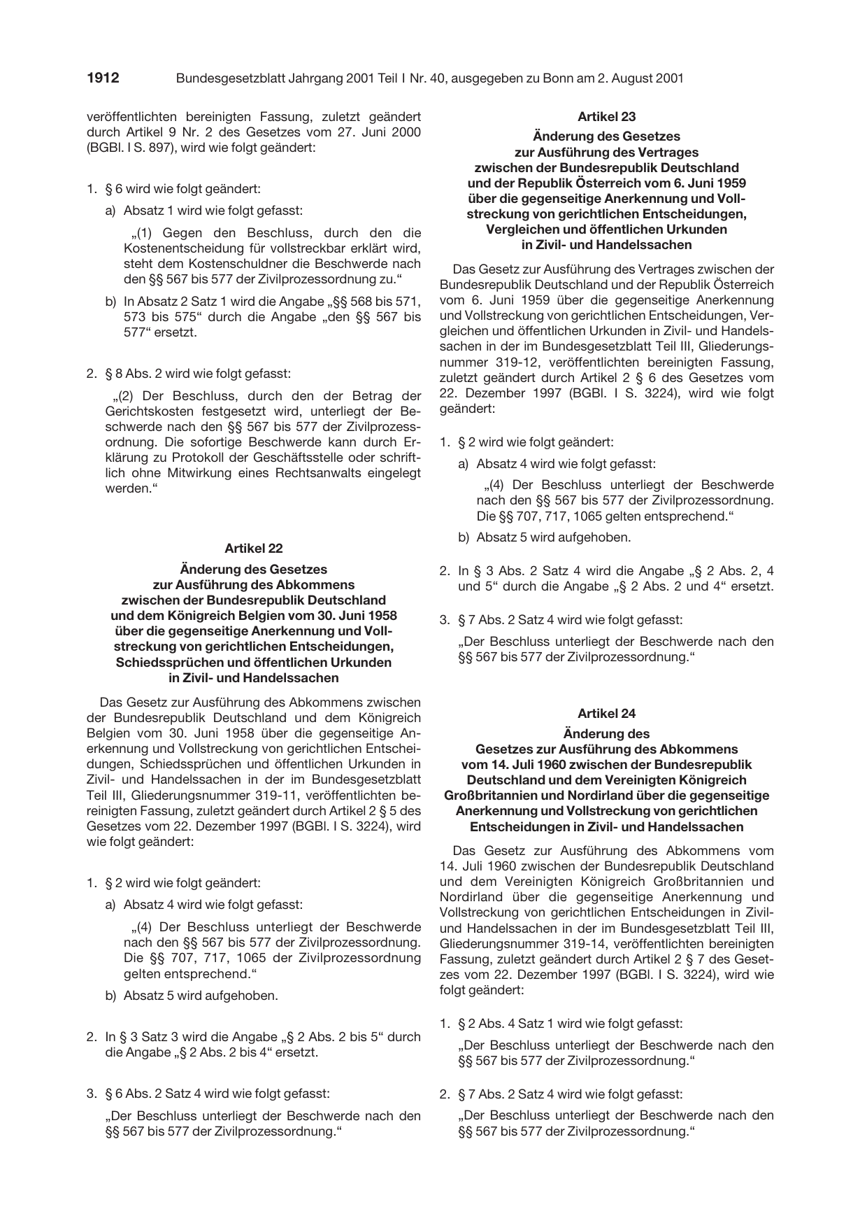 BGBl. 2001, Seite 1912 — Originalseite als Abbildung