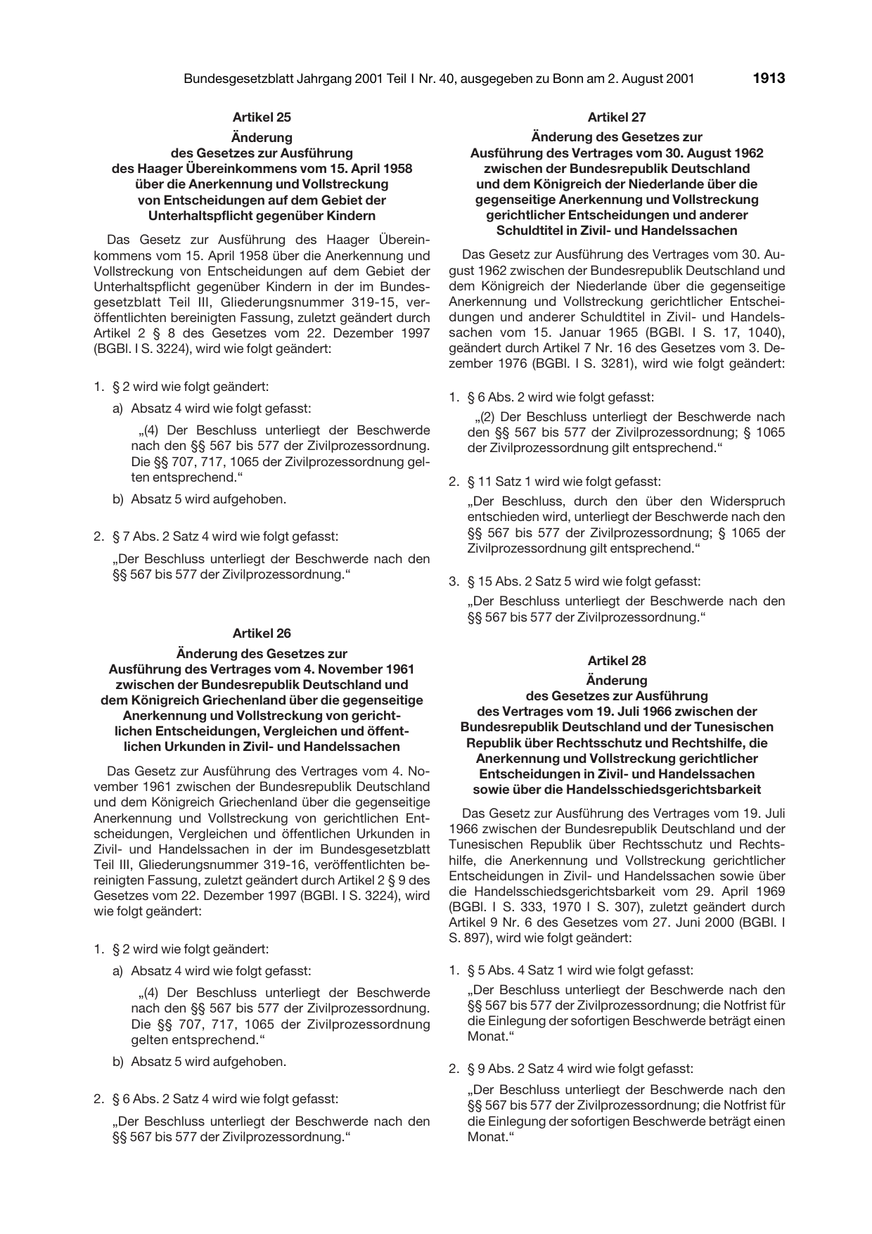 BGBl. 2001, Seite 1913 — Originalseite als Abbildung