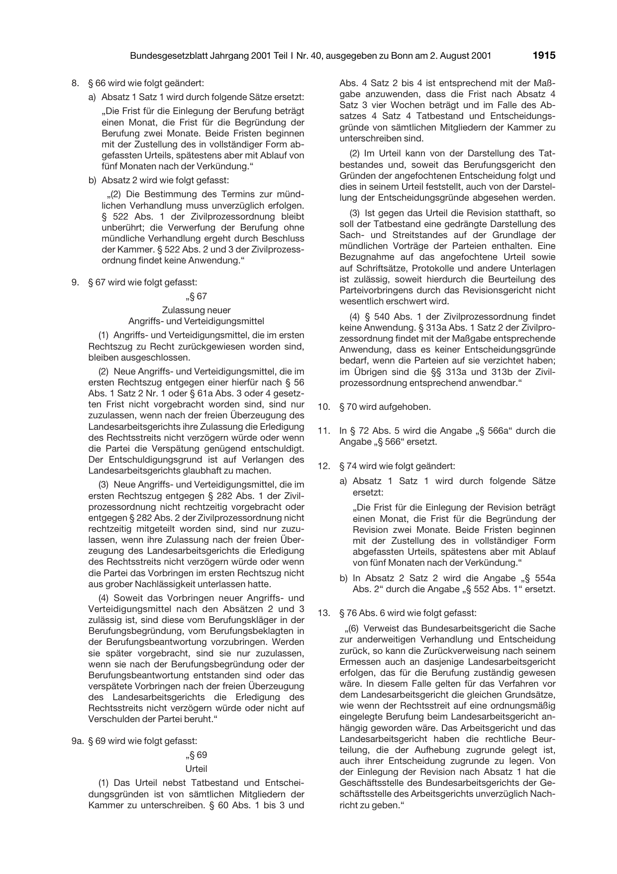 BGBl. 2001, Seite 1915 — Originalseite als Abbildung
