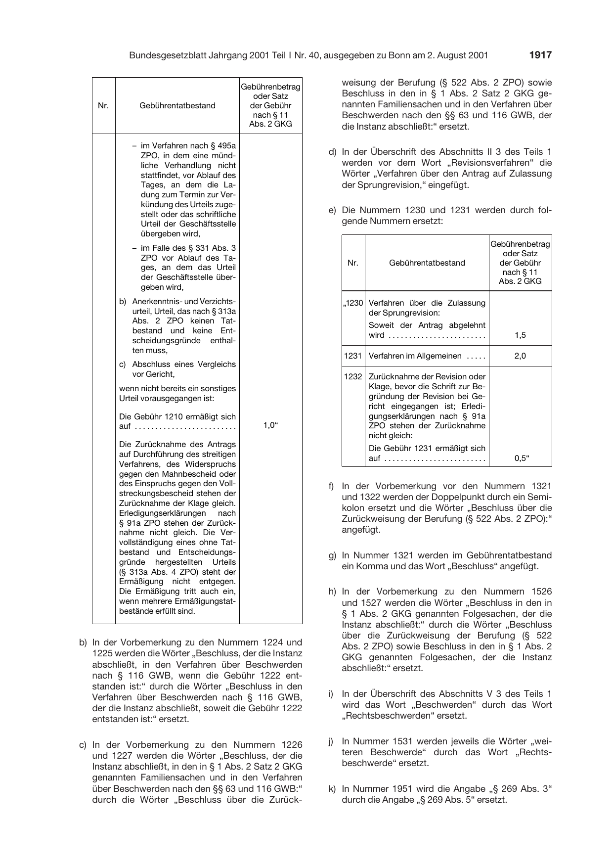 BGBl. 2001, Seite 1917 — Originalseite als Abbildung