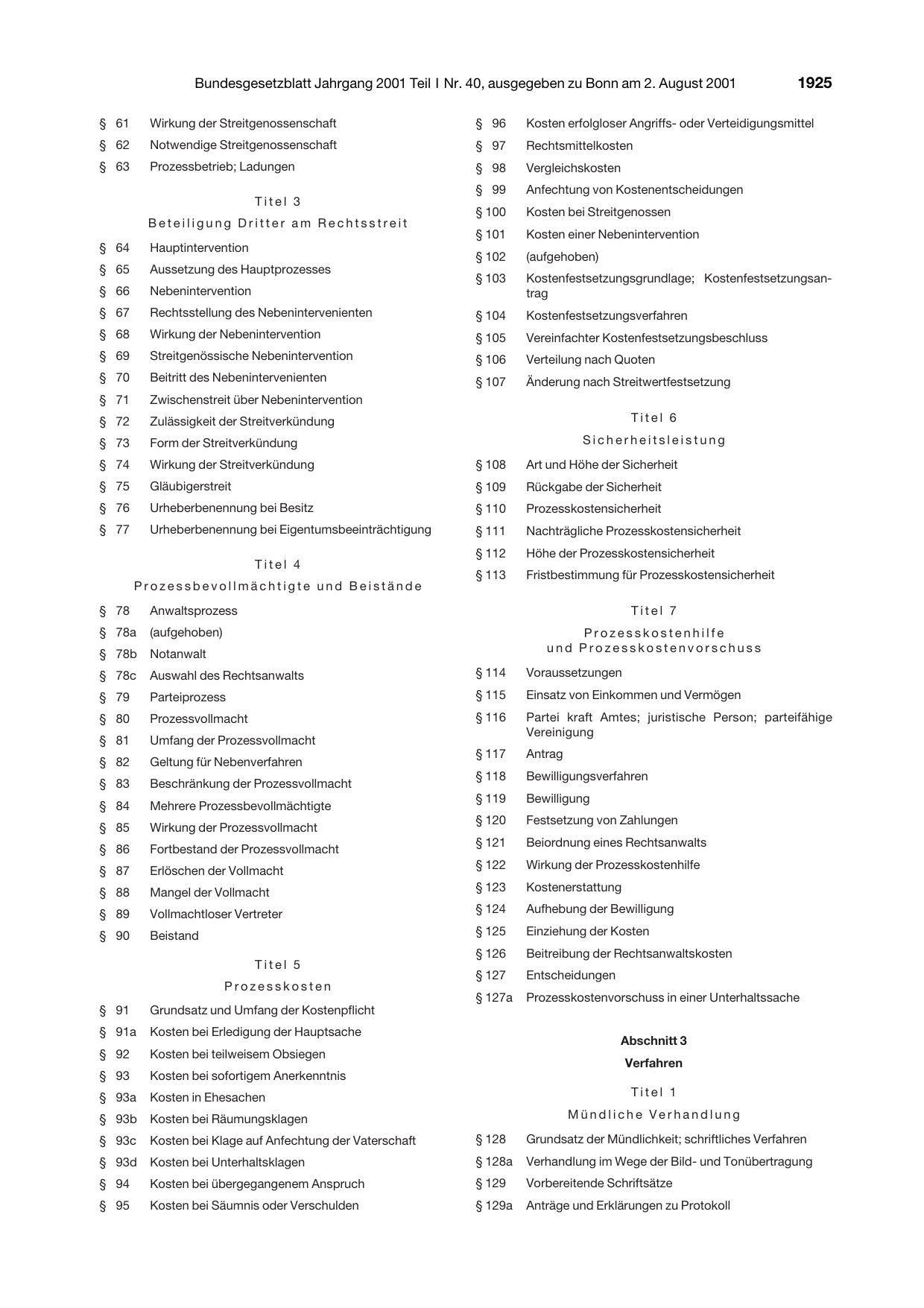 BGBl. 2001, Seite 1925 — Originalseite als Abbildung