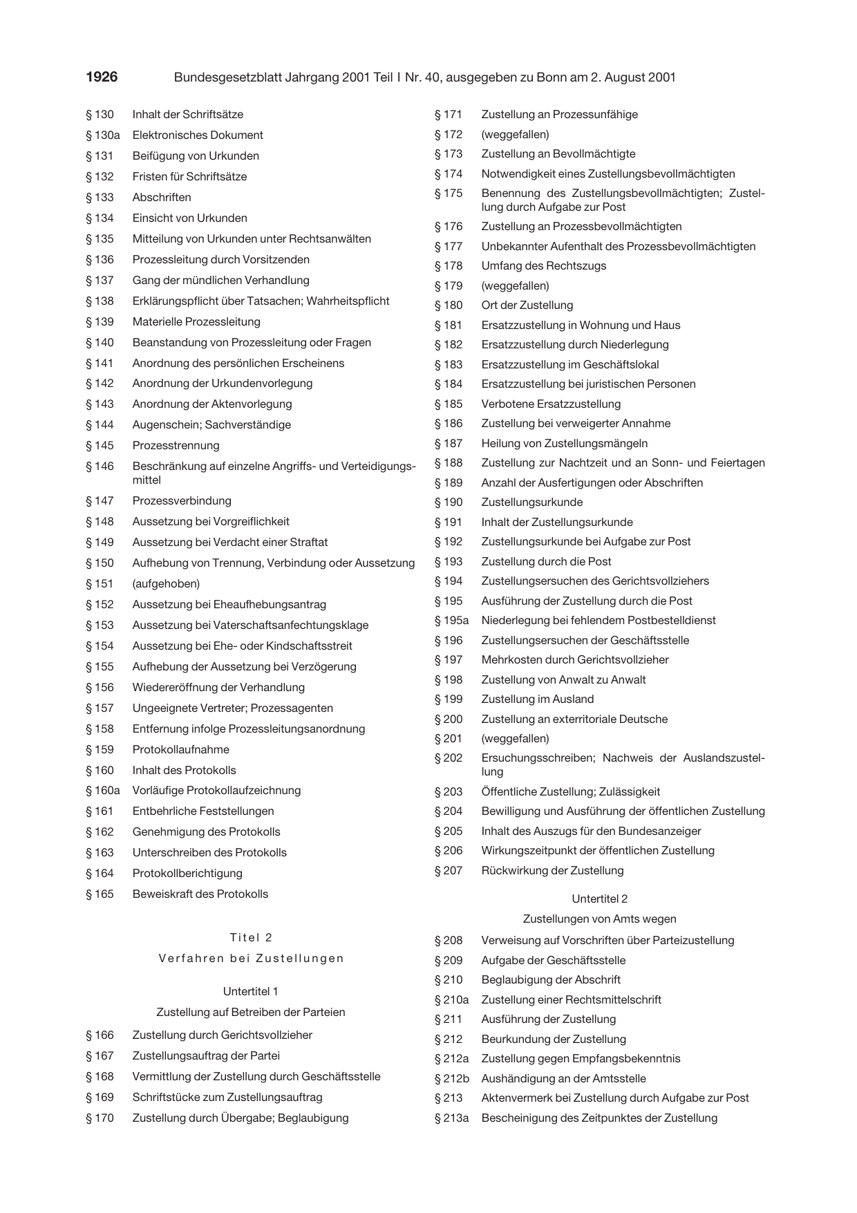 BGBl. 2001, Seite 1926 — Originalseite als Abbildung