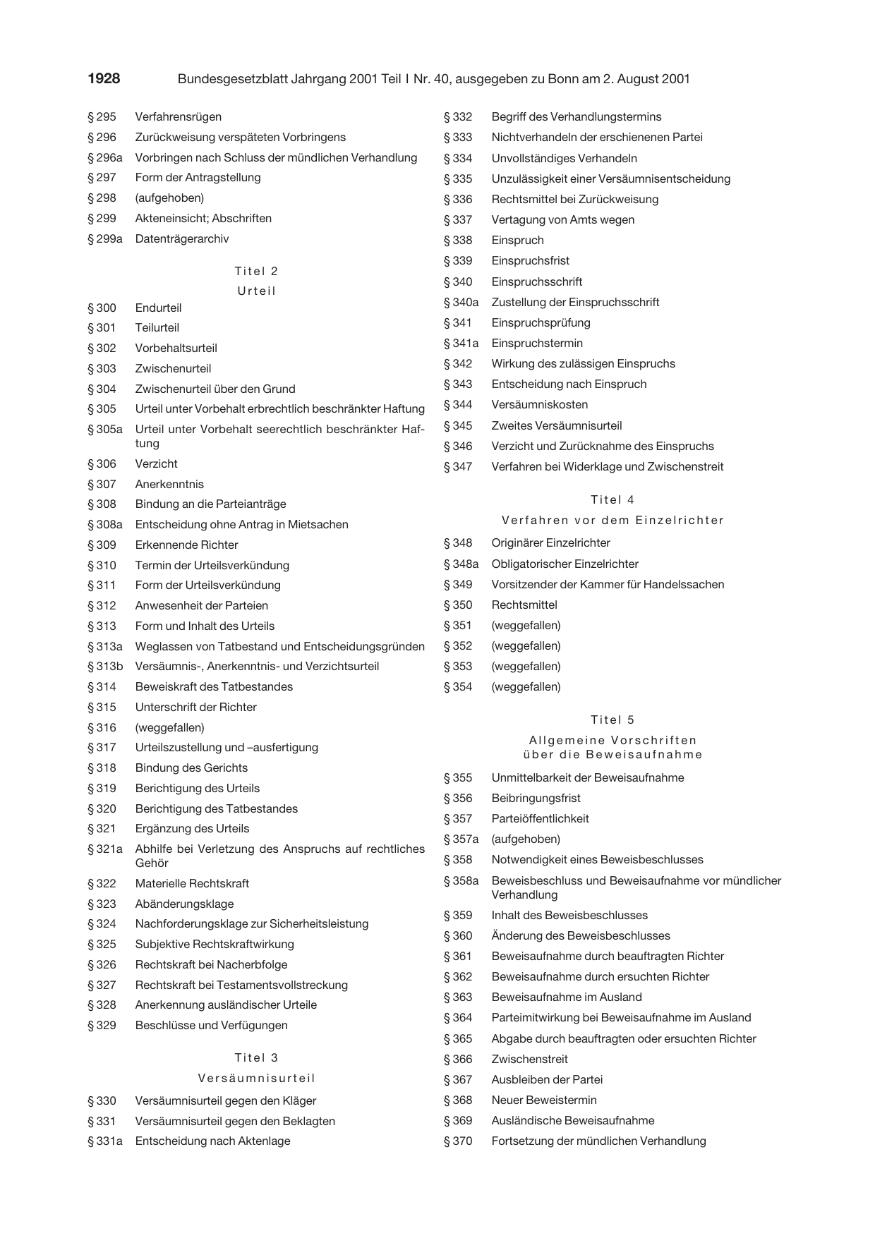 BGBl. 2001, Seite 1928 — Originalseite als Abbildung