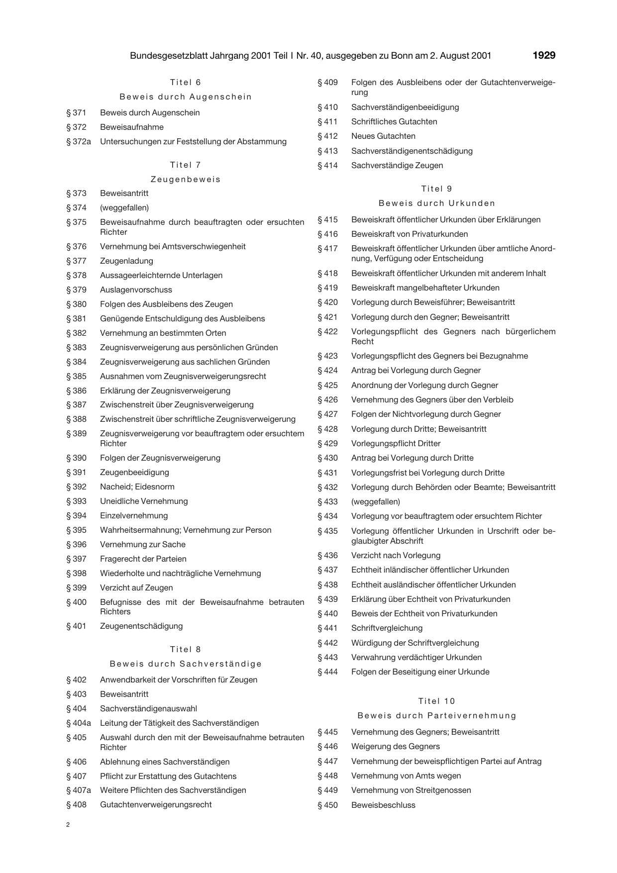 BGBl. 2001, Seite 1929 — Originalseite als Abbildung