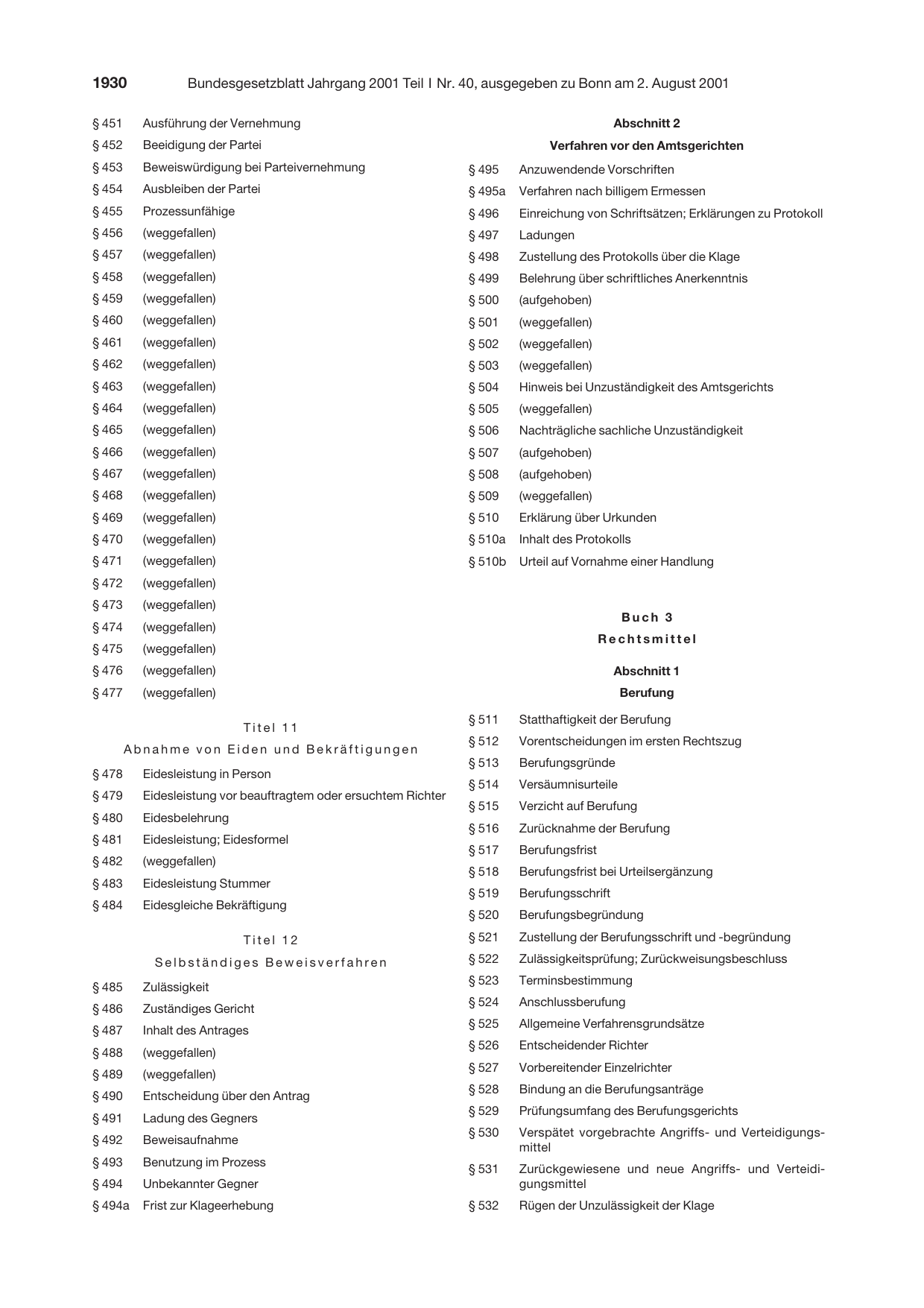BGBl. 2001, Seite 1930 — Originalseite als Abbildung