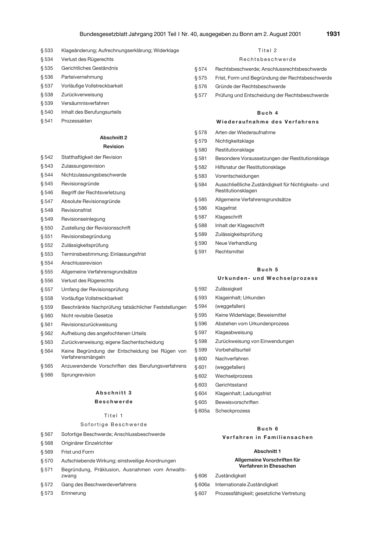 BGBl. 2001, Seite 1931 — Originalseite als Abbildung