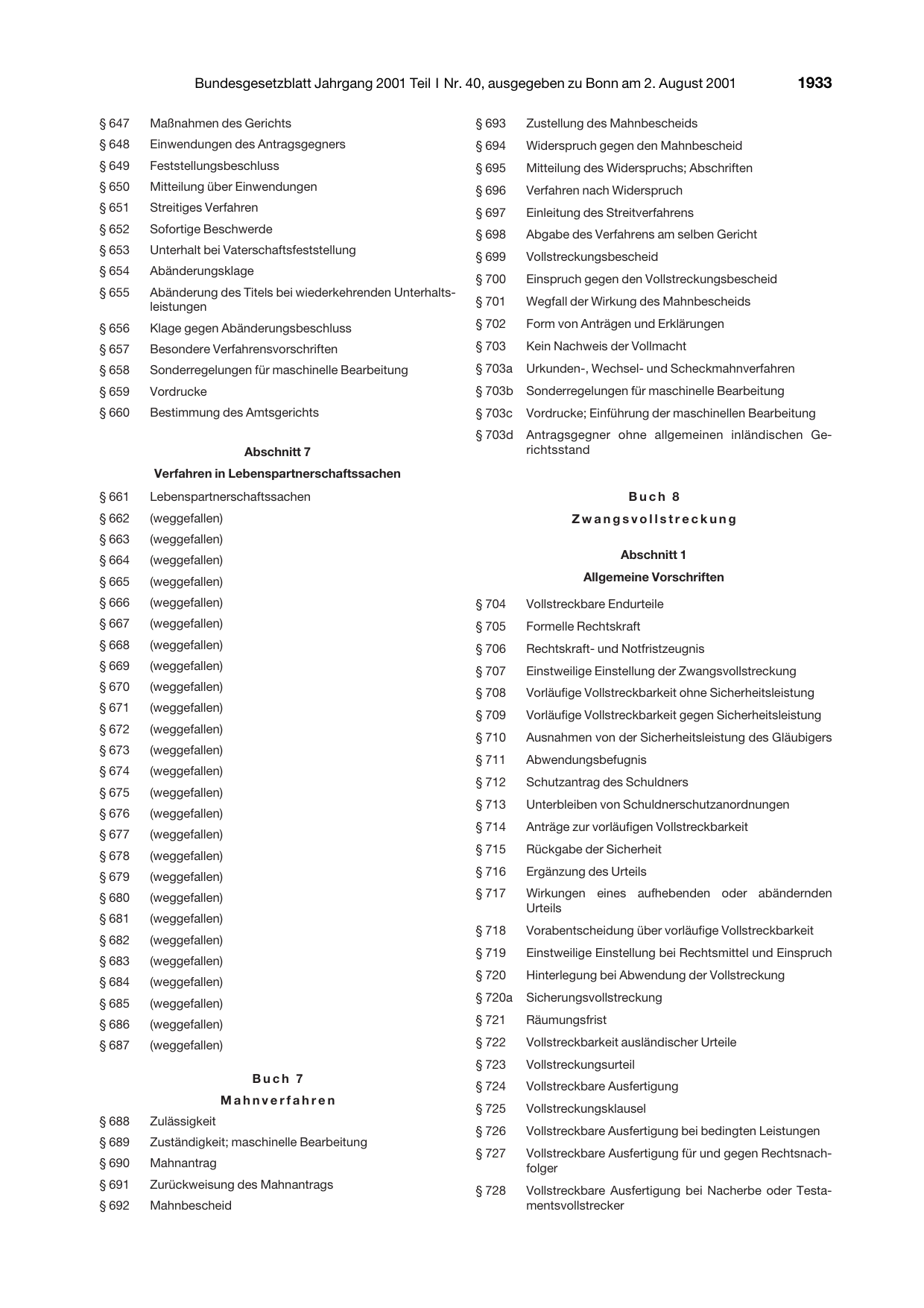BGBl. 2001, Seite 1933 — Originalseite als Abbildung
