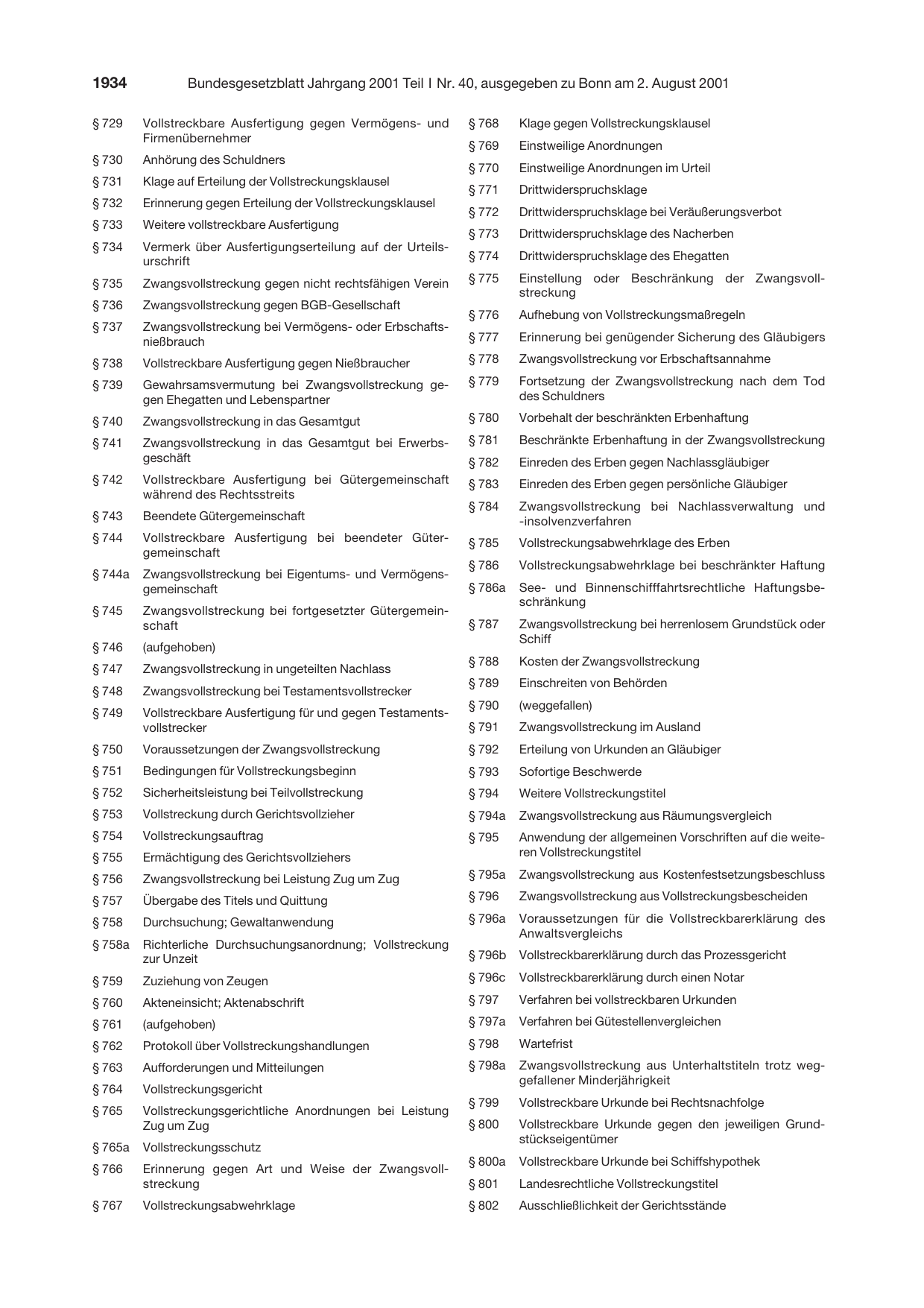 BGBl. 2001, Seite 1934 — Originalseite als Abbildung