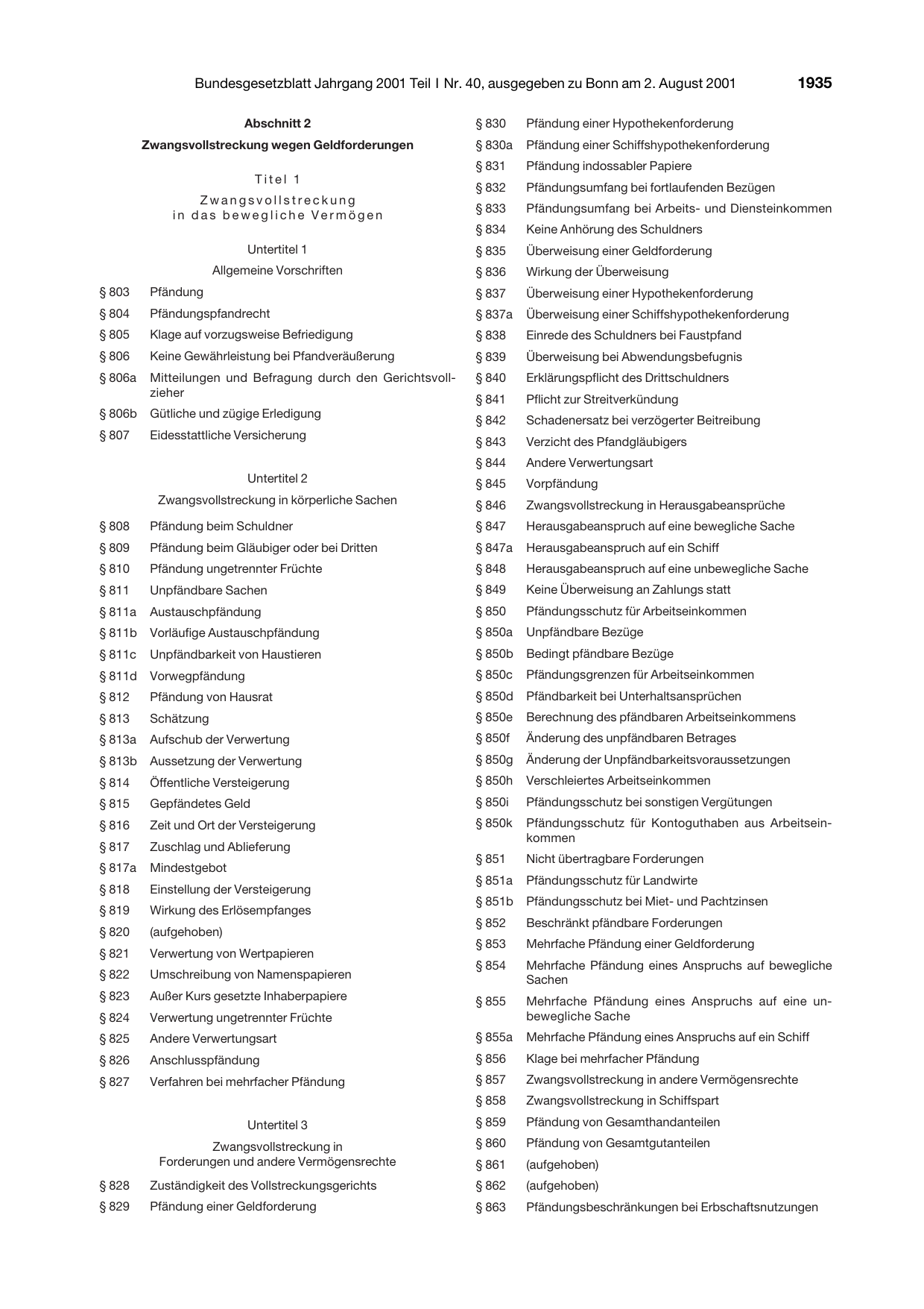 BGBl. 2001, Seite 1935 — Originalseite als Abbildung