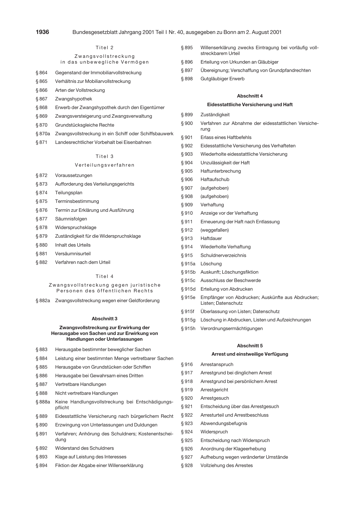 BGBl. 2001, Seite 1936 — Originalseite als Abbildung