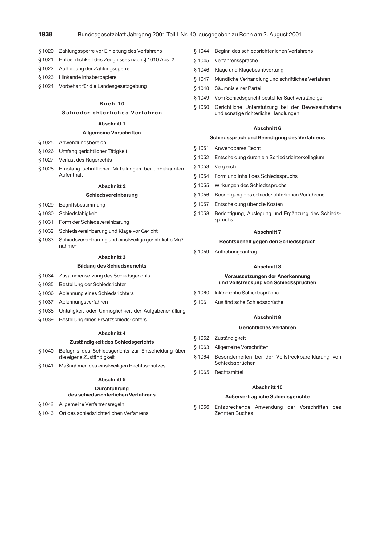 BGBl. 2001, Seite 1938 — Originalseite als Abbildung