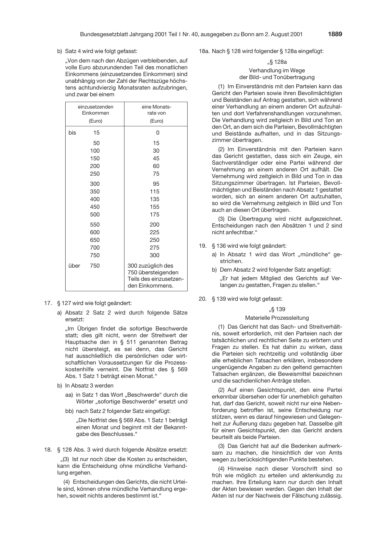 BGBl. 2001, Seite 1889 — Originalseite als Abbildung
