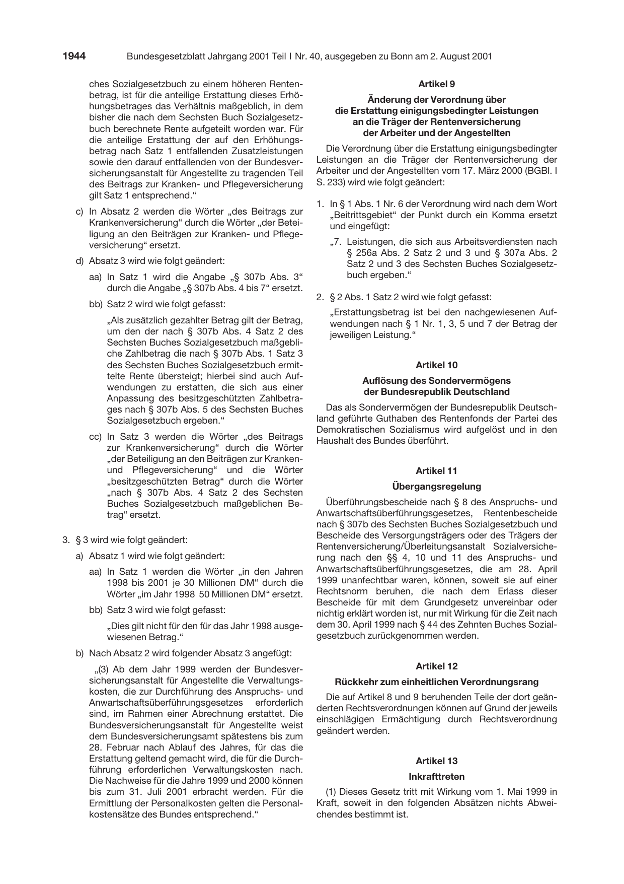 BGBl. 2001, Seite 1944 — Originalseite als Abbildung