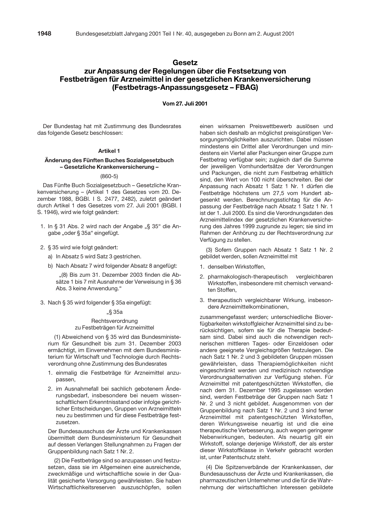 BGBl. 2001, Seite 1948 — Originalseite als Abbildung