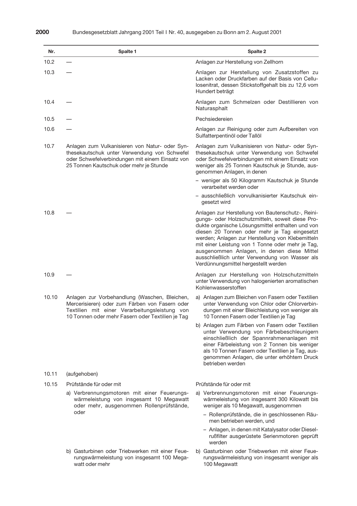 BGBl. 2001, Seite 2000 — Originalseite als Abbildung