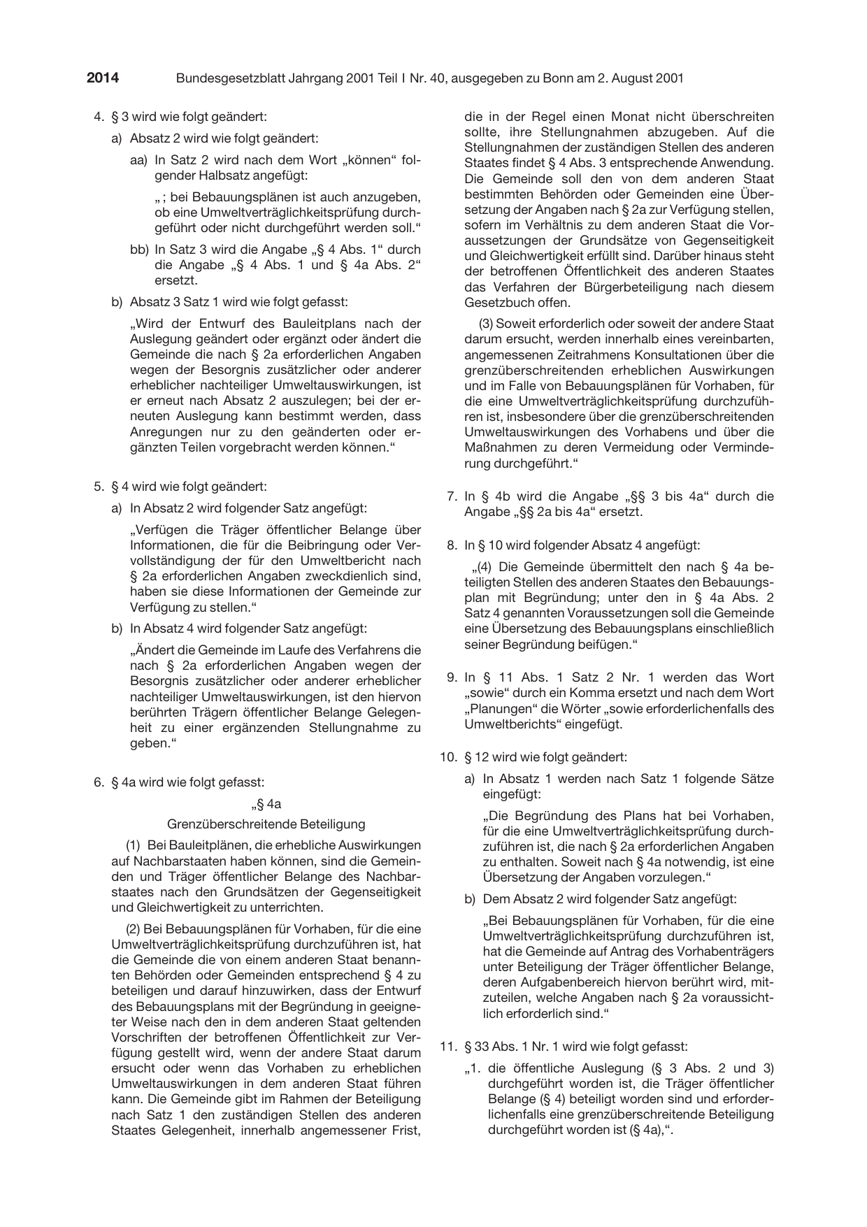 BGBl. 2001, Seite 2014 — Originalseite als Abbildung