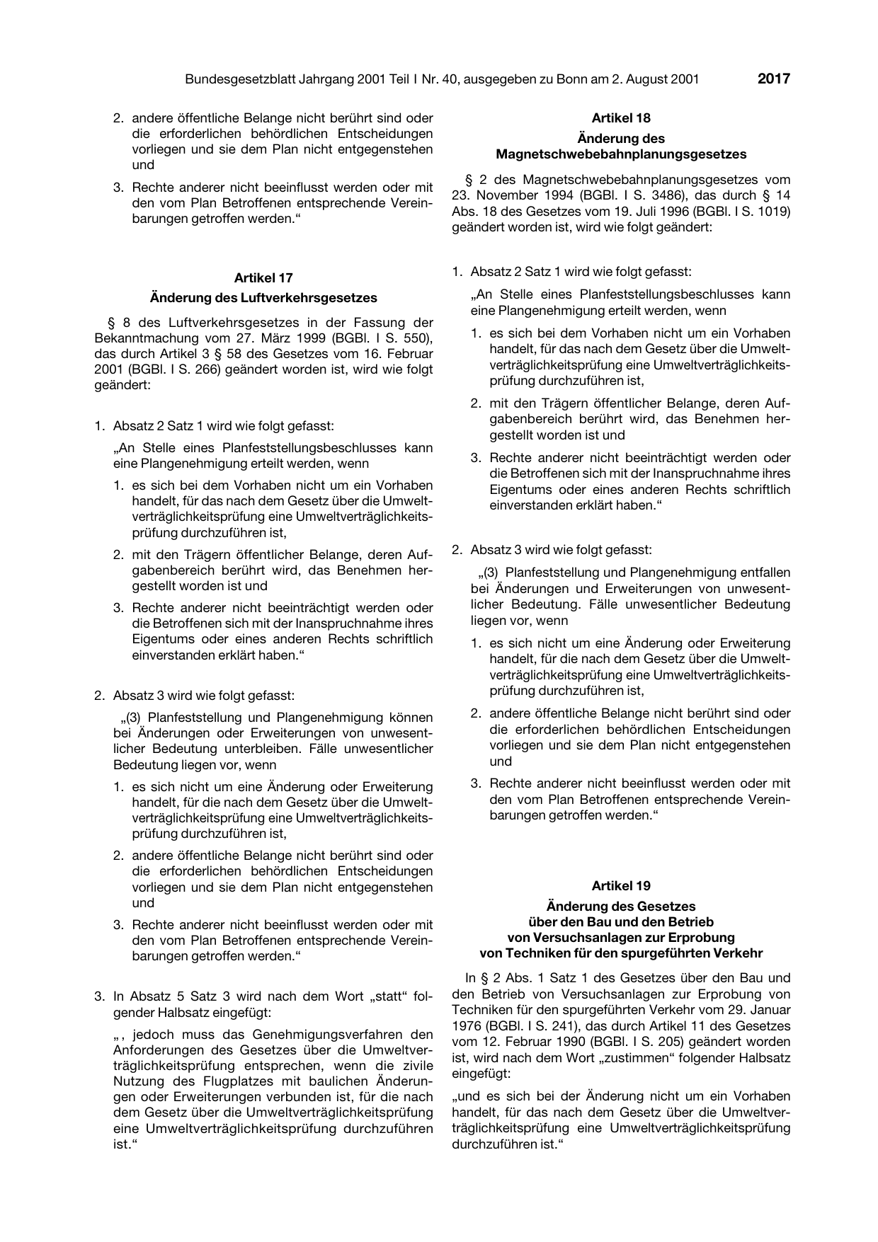 BGBl. 2001, Seite 2017 — Originalseite als Abbildung