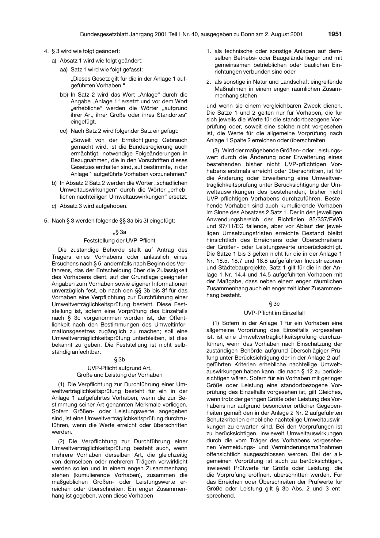BGBl. 2001, Seite 1951 — Originalseite als Abbildung