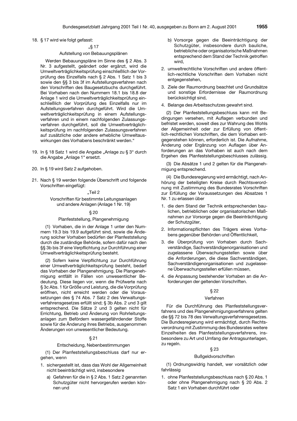 BGBl. 2001, Seite 1955 — Originalseite als Abbildung