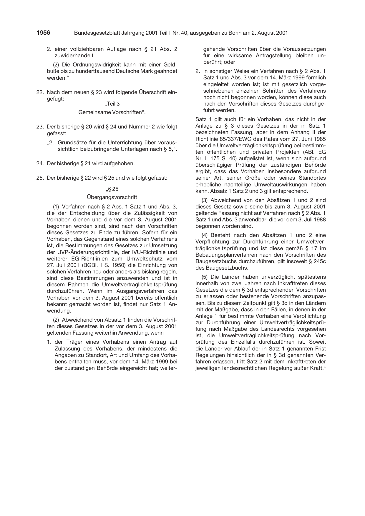 BGBl. 2001, Seite 1956 — Originalseite als Abbildung
