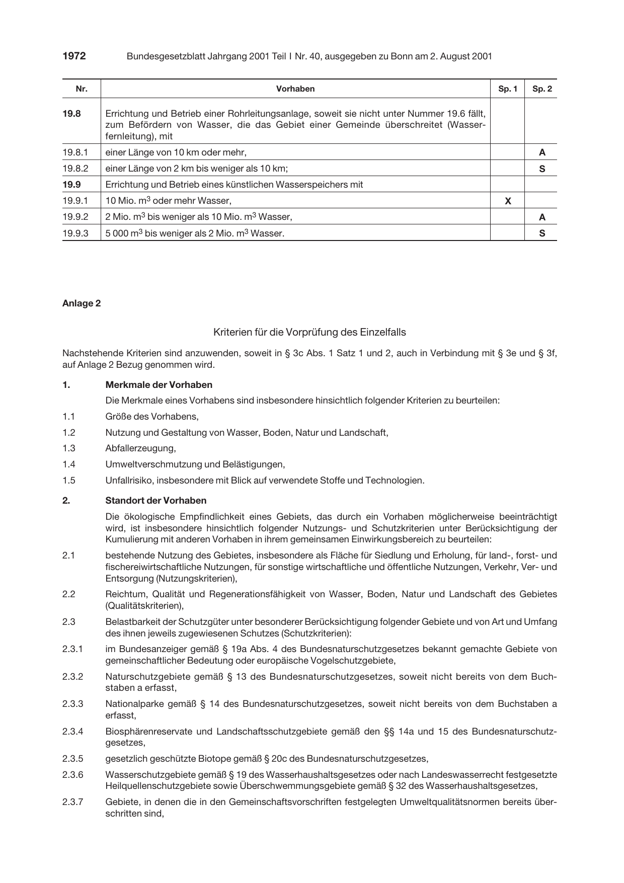 BGBl. 2001, Seite 1972 — Originalseite als Abbildung