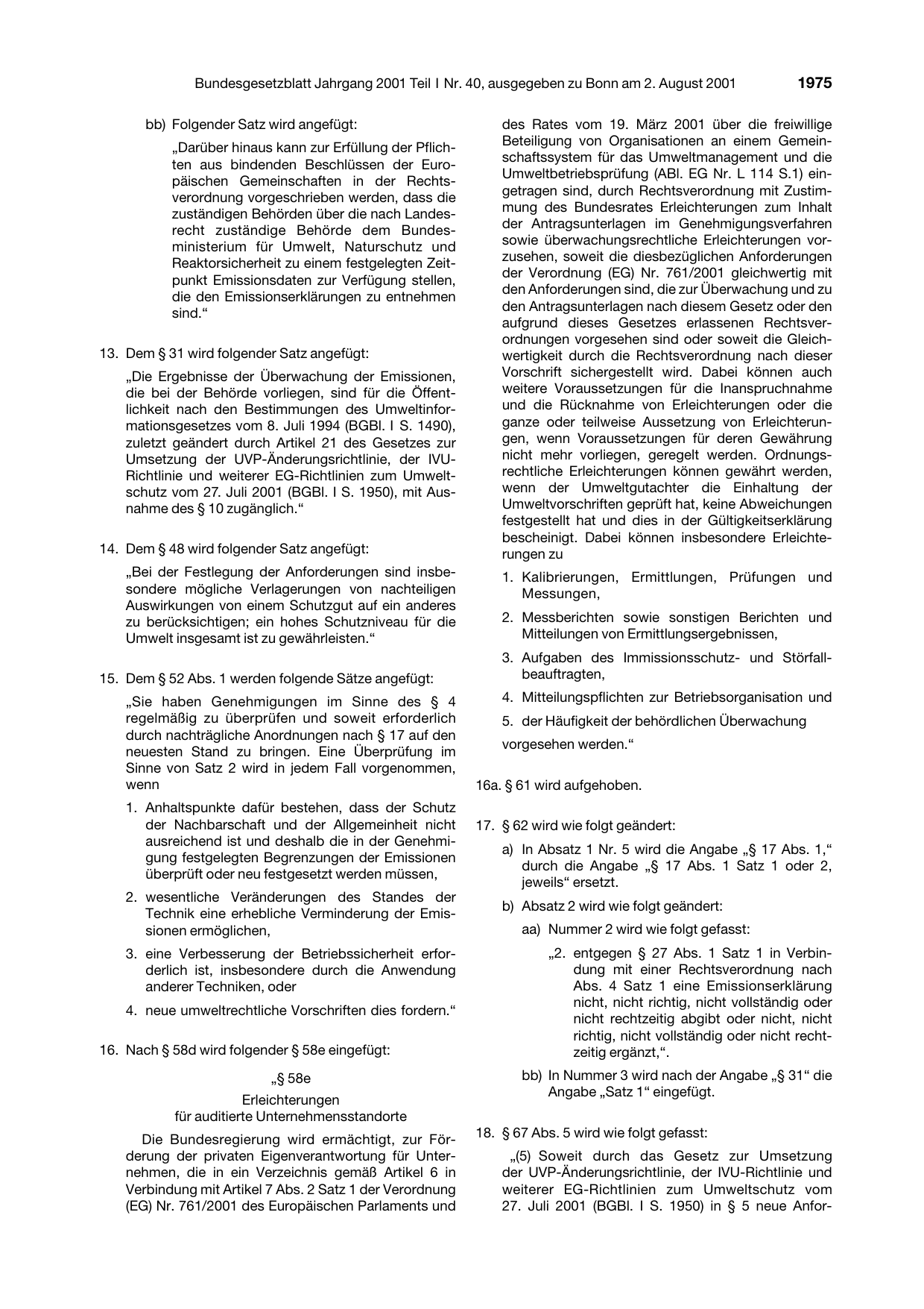 BGBl. 2001, Seite 1975 — Originalseite als Abbildung