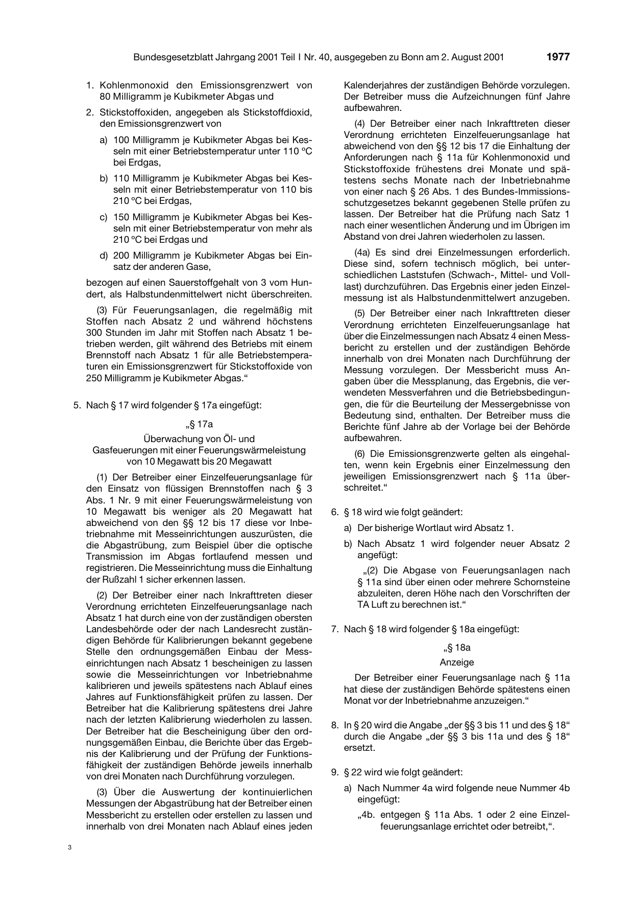 BGBl. 2001, Seite 1977 — Originalseite als Abbildung