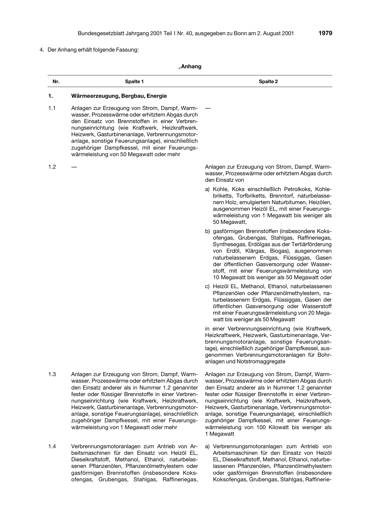 BGBl. 2001, Seite 1979 — Originalseite als Abbildung