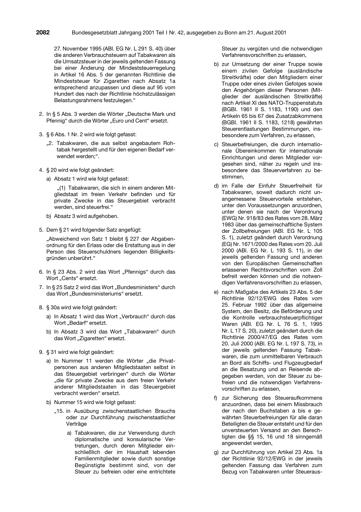 BGBl. 2001, Seite 2082 — Originalseite als Abbildung