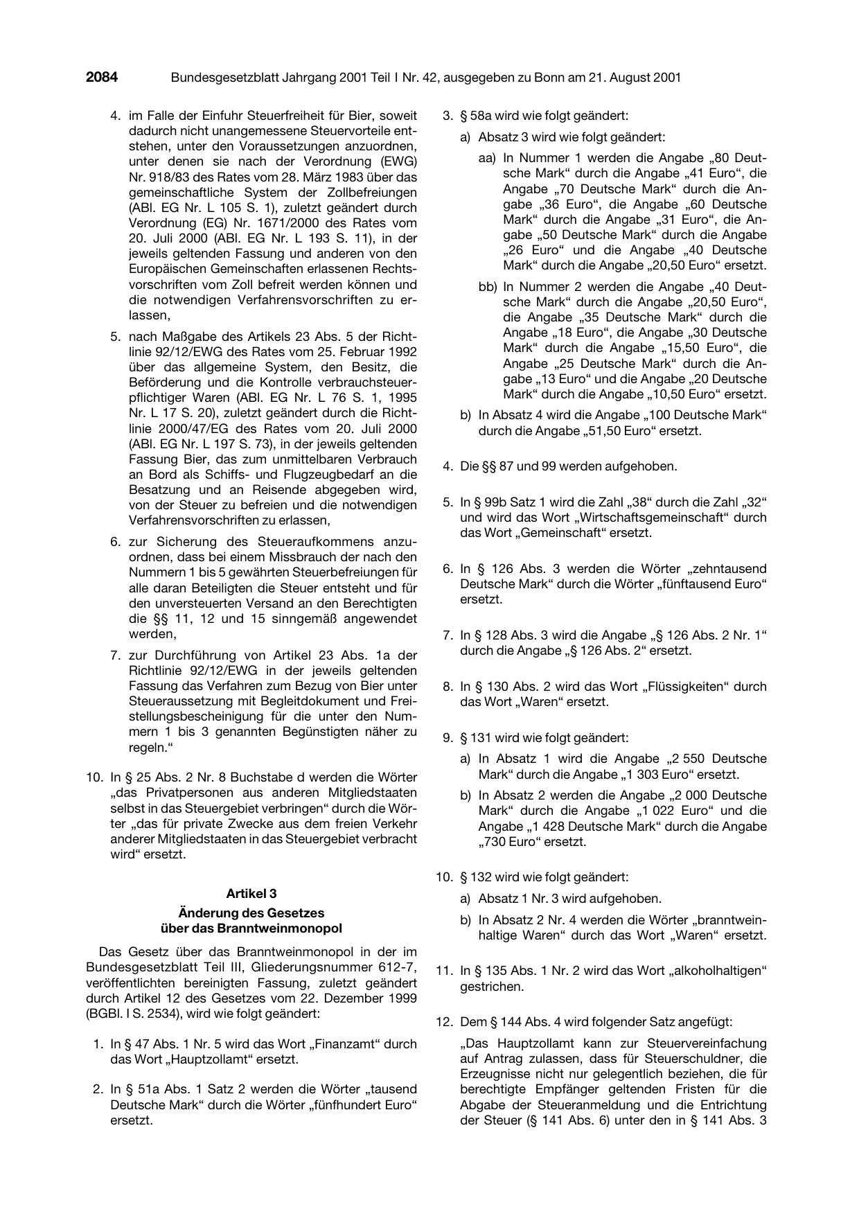 BGBl. 2001, Seite 2084 — Originalseite als Abbildung