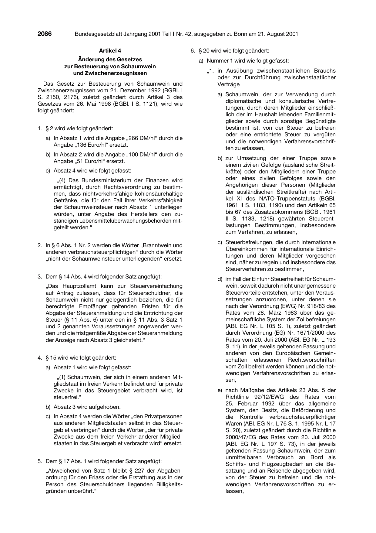 BGBl. 2001, Seite 2086 — Originalseite als Abbildung