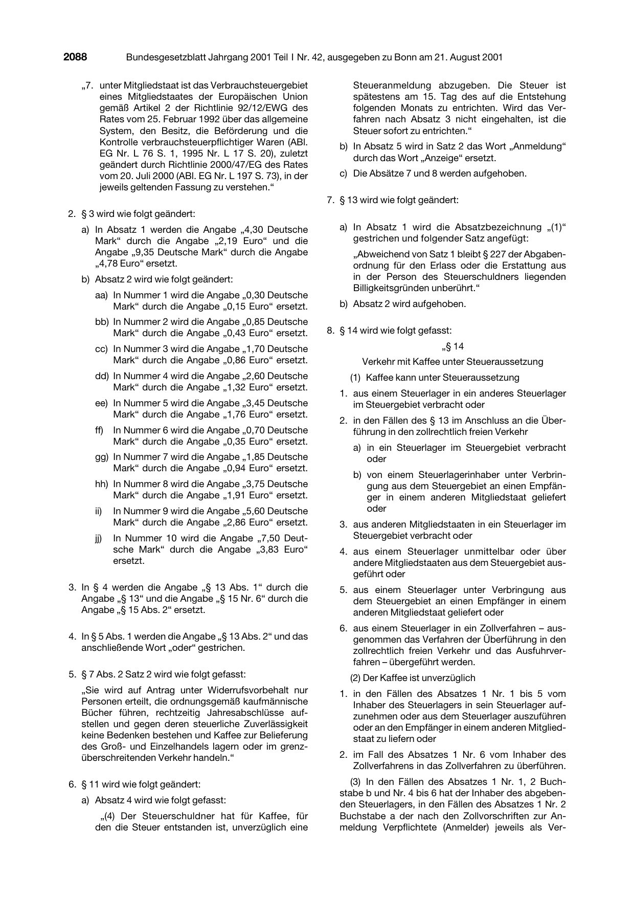 BGBl. 2001, Seite 2088 — Originalseite als Abbildung