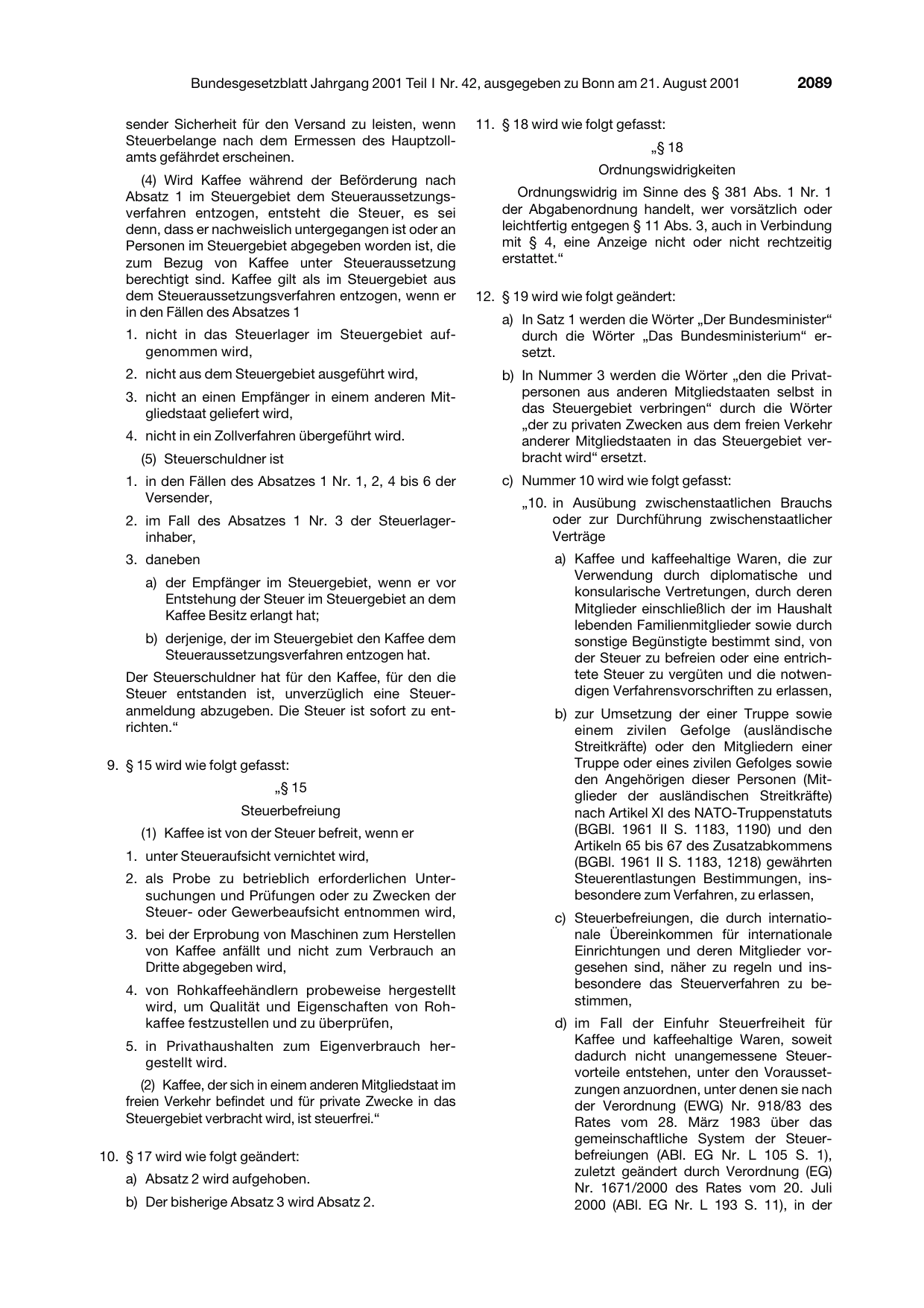 BGBl. 2001, Seite 2089 — Originalseite als Abbildung