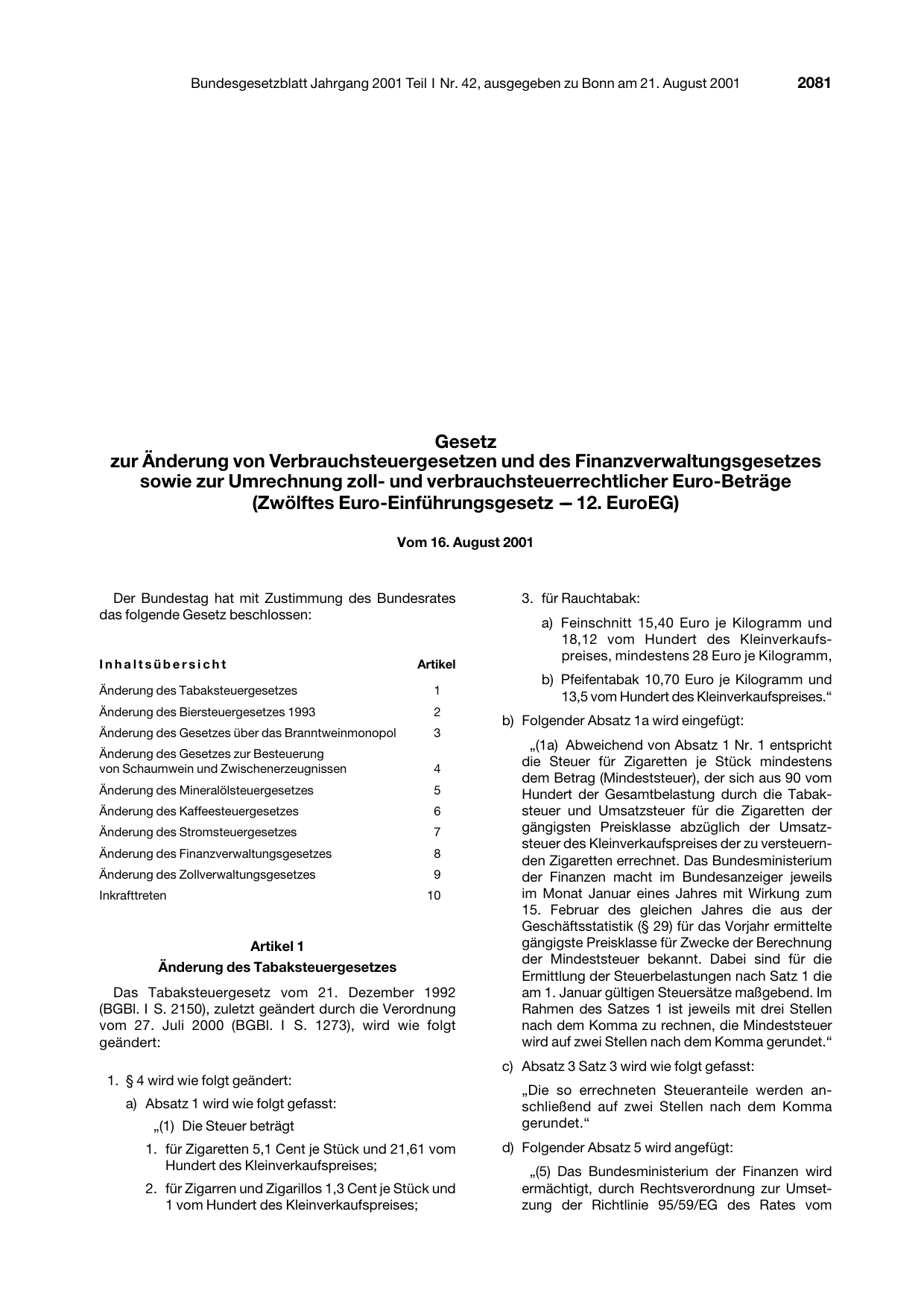 BGBl. 2001, Seite 2081 — Originalseite als Abbildung
