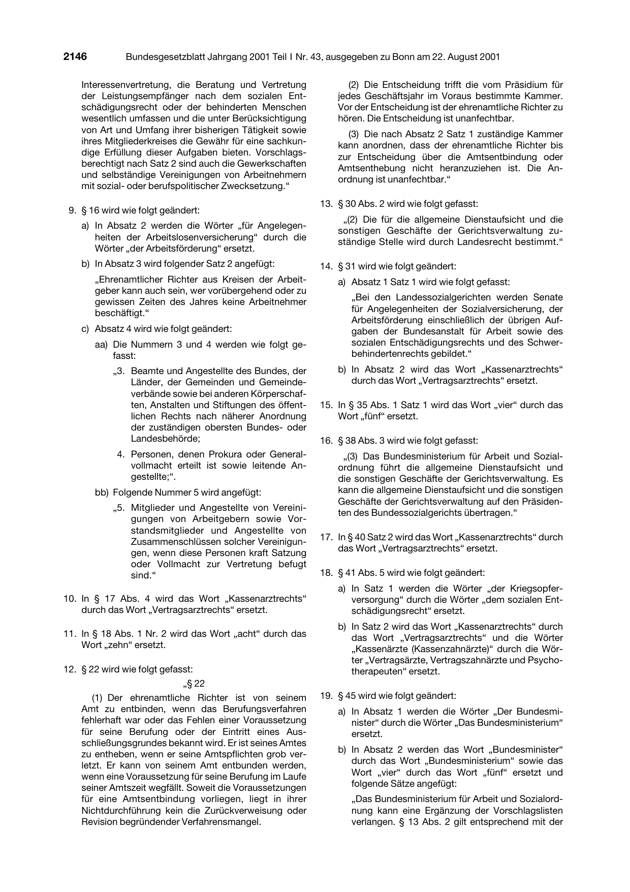 BGBl. 2001, Seite 2146 — Originalseite als Abbildung