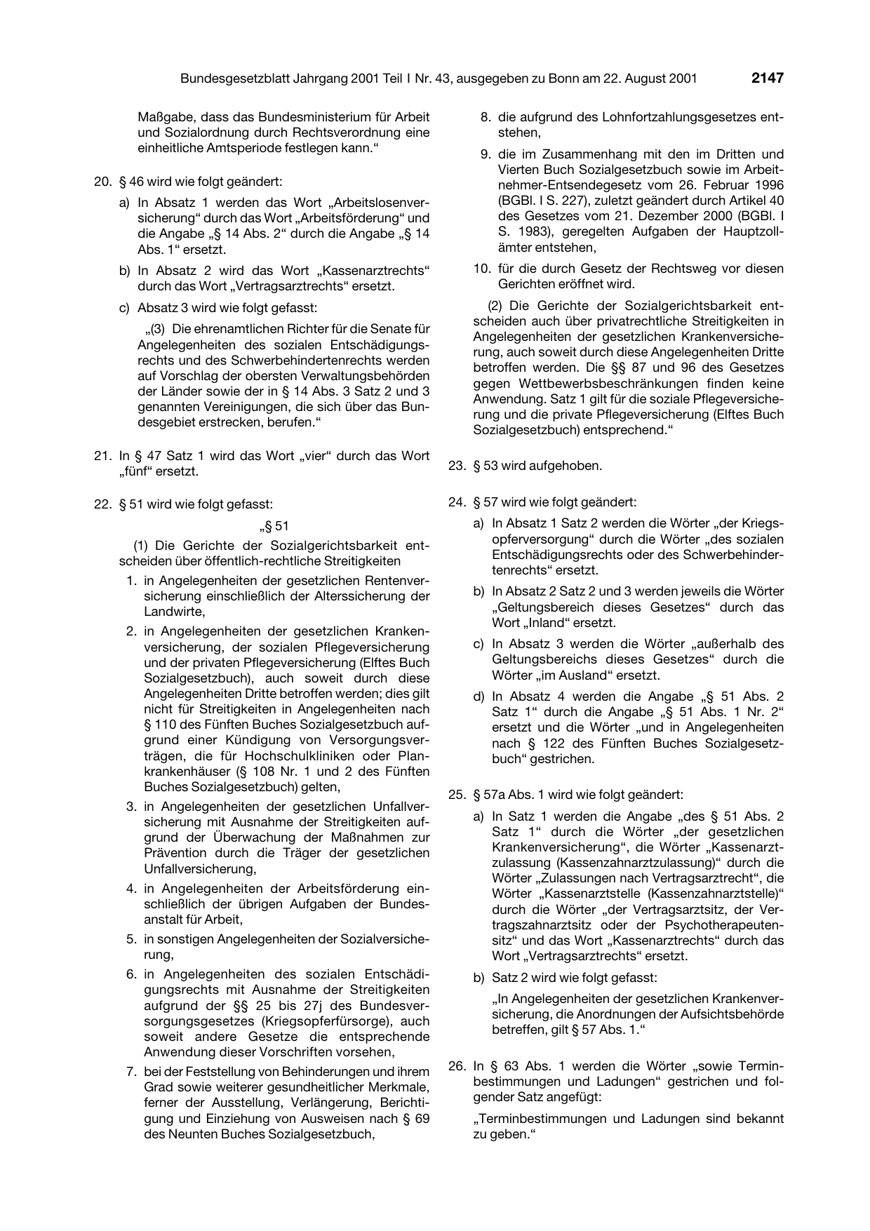 BGBl. 2001, Seite 2147 — Originalseite als Abbildung