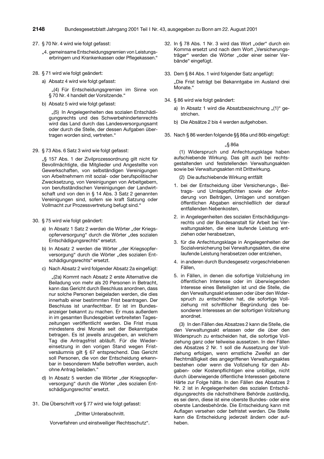 BGBl. 2001, Seite 2148 — Originalseite als Abbildung