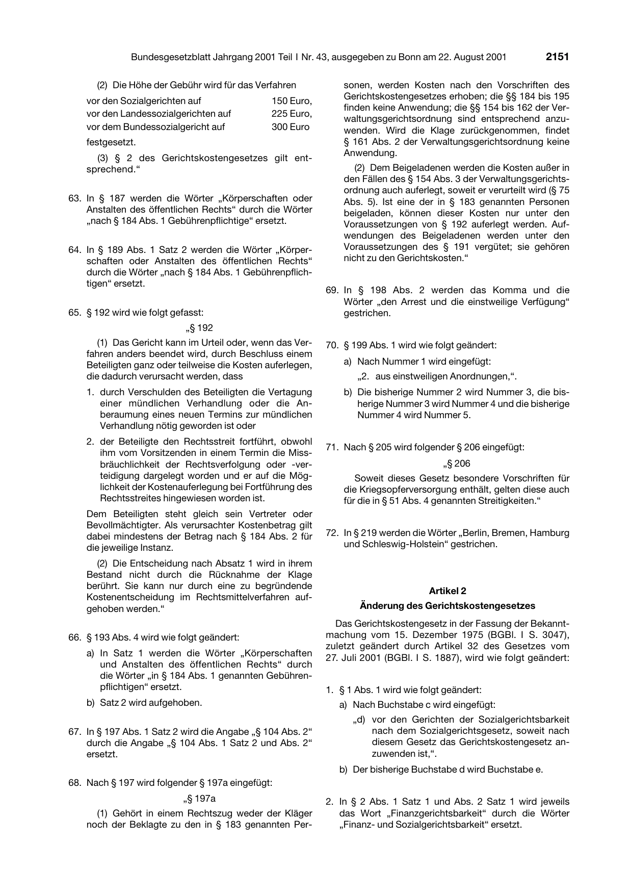 BGBl. 2001, Seite 2151 — Originalseite als Abbildung