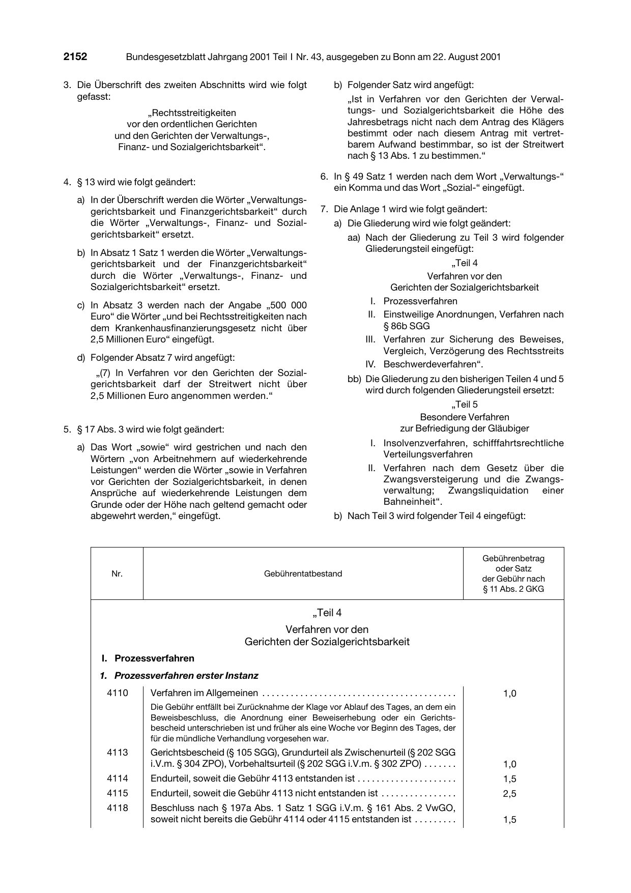 BGBl. 2001, Seite 2152 — Originalseite als Abbildung
