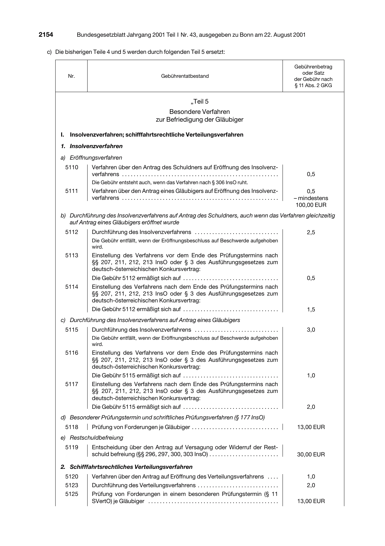 BGBl. 2001, Seite 2154 — Originalseite als Abbildung