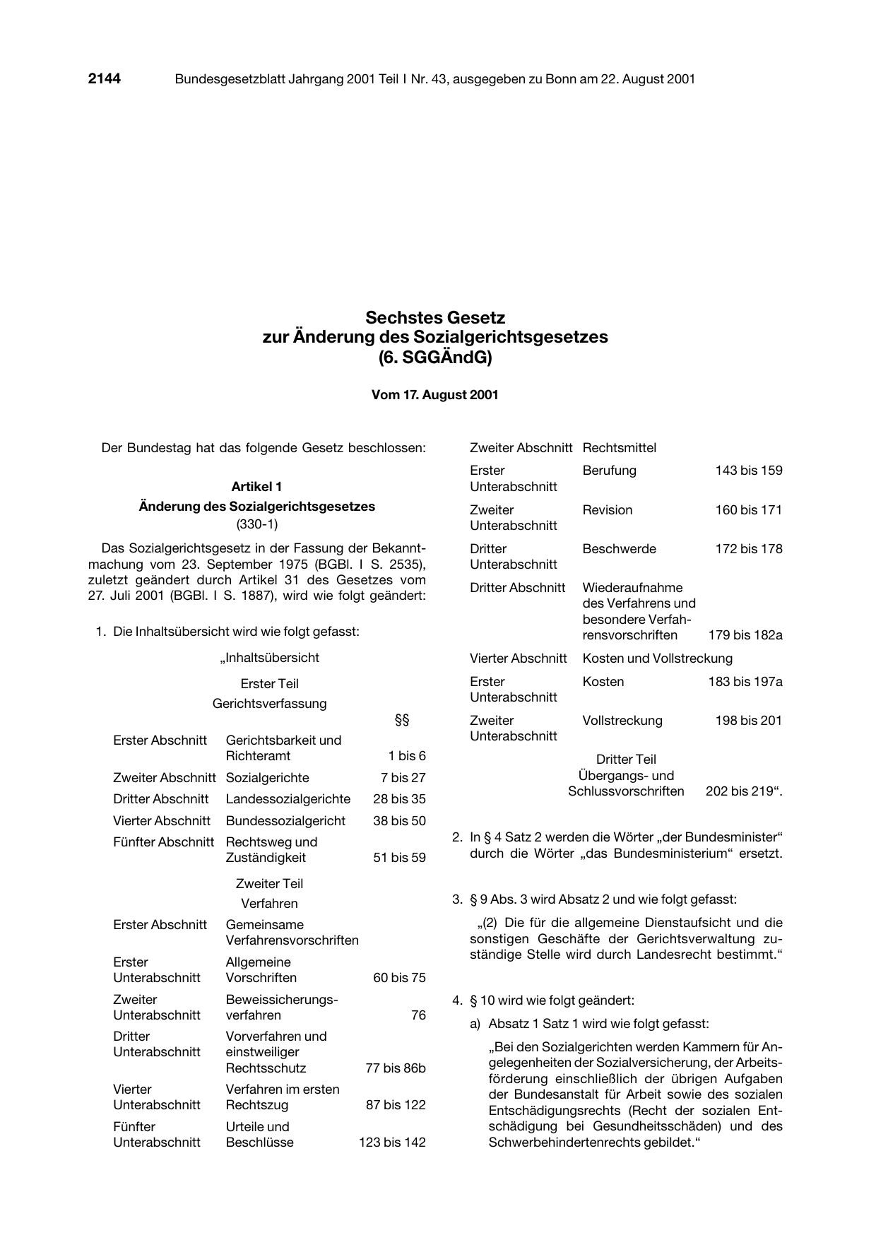 BGBl. 2001, Seite 2144 — Originalseite als Abbildung