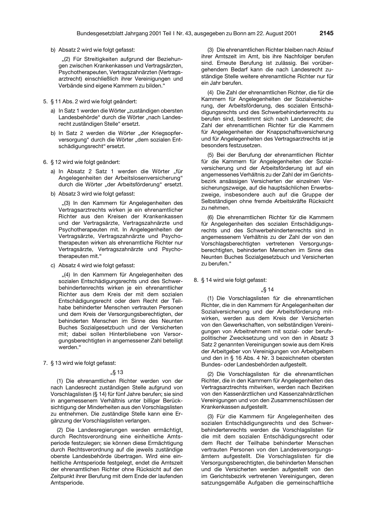 BGBl. 2001, Seite 2145 — Originalseite als Abbildung