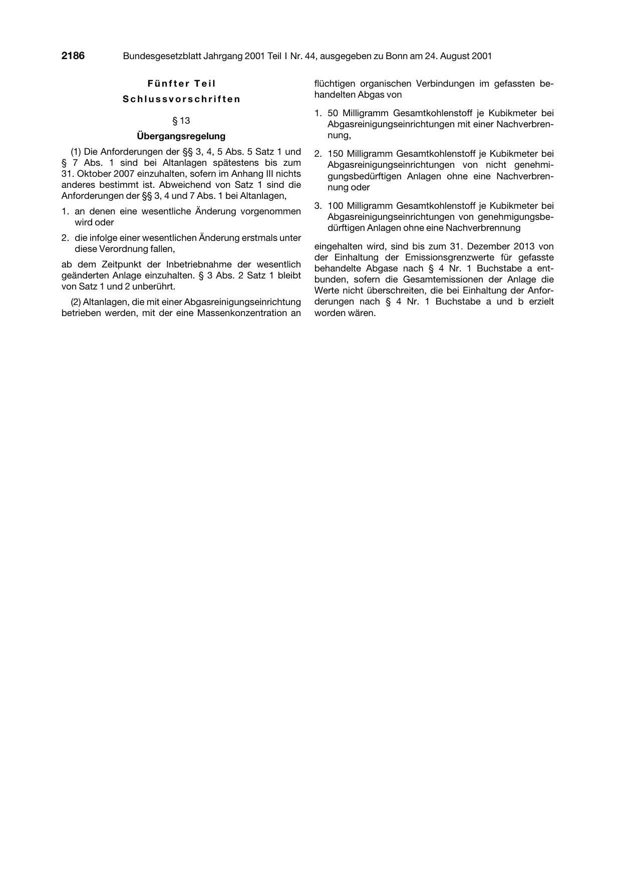 BGBl. 2001, Seite 2186 — Originalseite als Abbildung