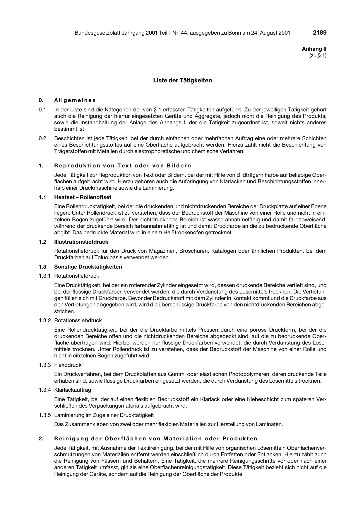 BGBl. 2001, Seite 2189 — Originalseite als Abbildung